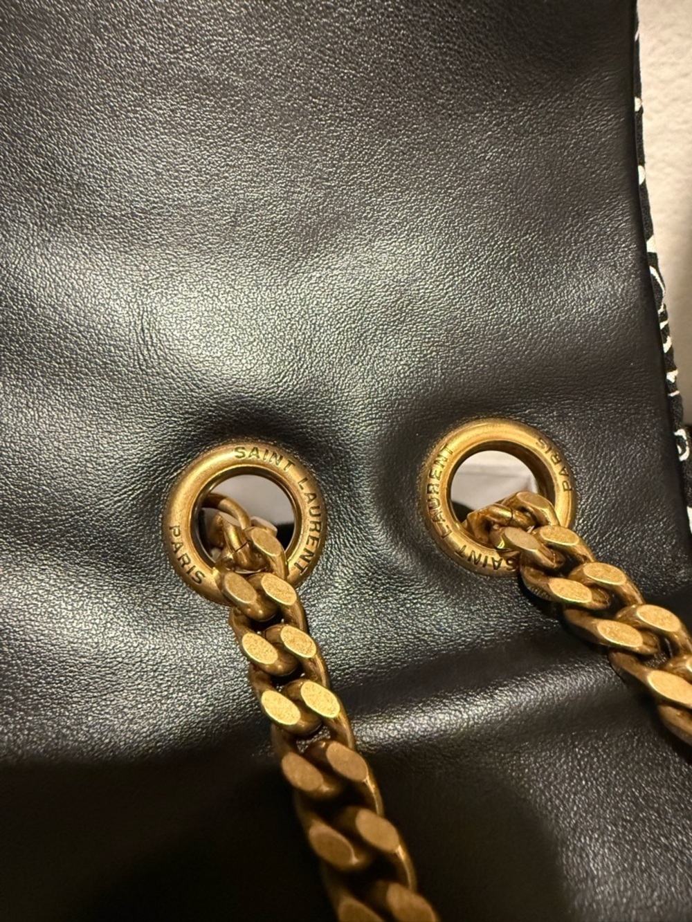Saint Laurent Black Bandana Quilted Shoulder Bag with Gold YSL Chain - Picture 2 of 11